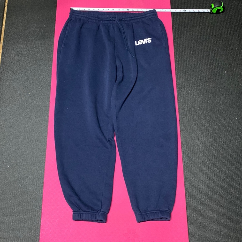 Levi’s Men’s Sweatpants, Blue Large with cuffs and drawstring.
